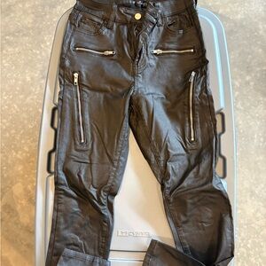 Fashion Nova Black Faux Leather Moto Pants with Silver Zippers